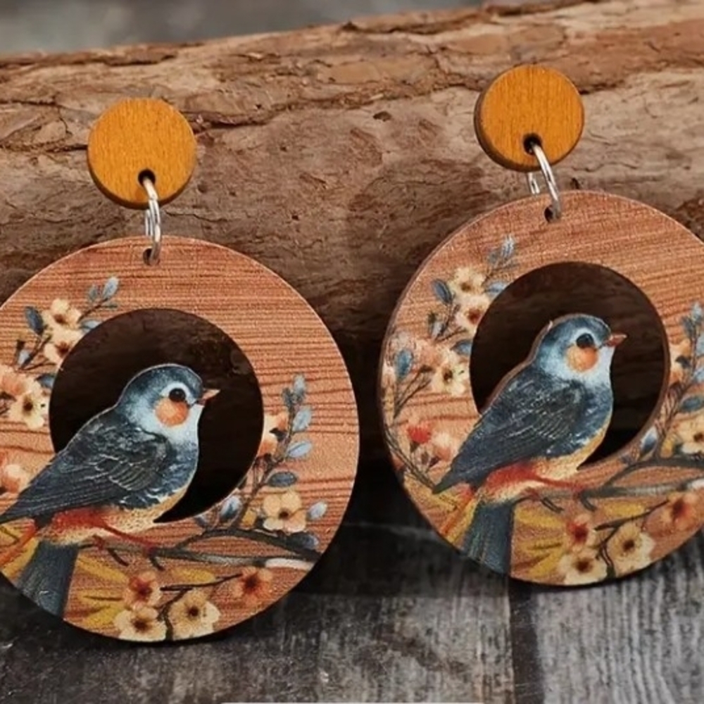 Handcrafted Wooden Bird Earrings